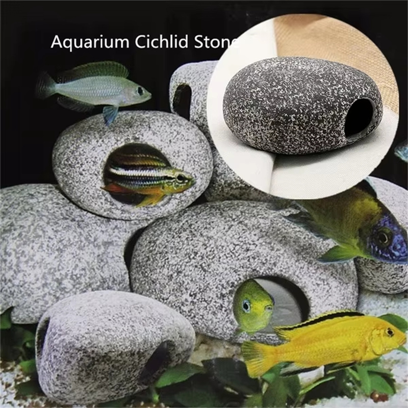 Aquarium Fish Hide - 1/2Pcs Aquarium Cichlid Stone Ceramics Rock